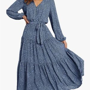 Chic Long Sleeve Blue Maxi Dress